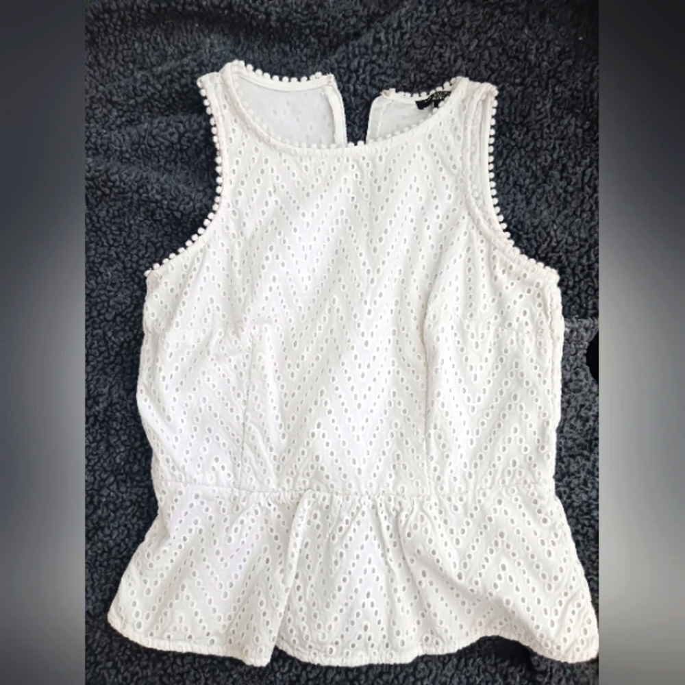 Ann Taylor White Eyelet Peplum Top